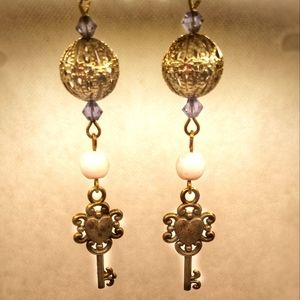 Handmade bronze key earrings